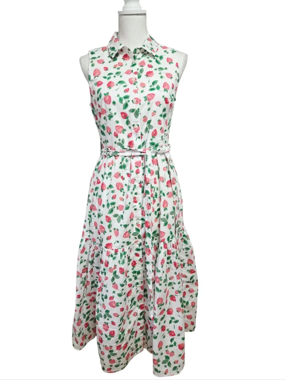 J.Crew Strawberry Print Collared Midi Dress Size 2 NWT